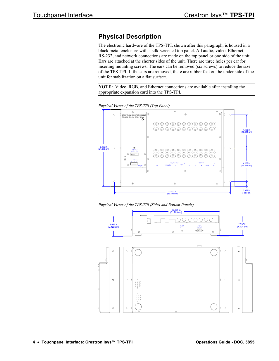 Physical description, Touchpanel interface crestron isys™ tps-tpi | Crestron electronic TPS-TPI User Manual | Page 8 / 48