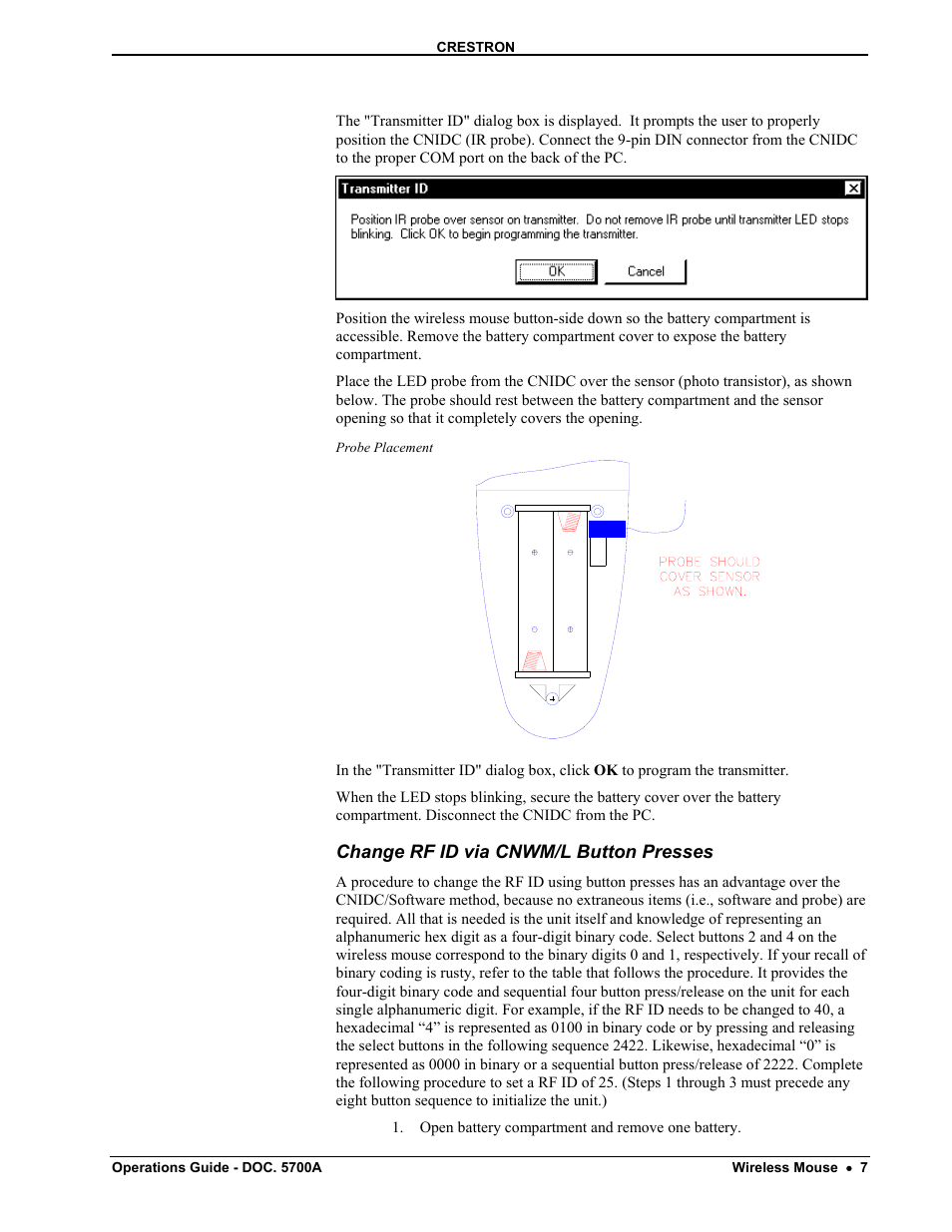 Change rf id via cnwm/l button presses | Crestron electronic CNWM User Manual | Page 11 / 32