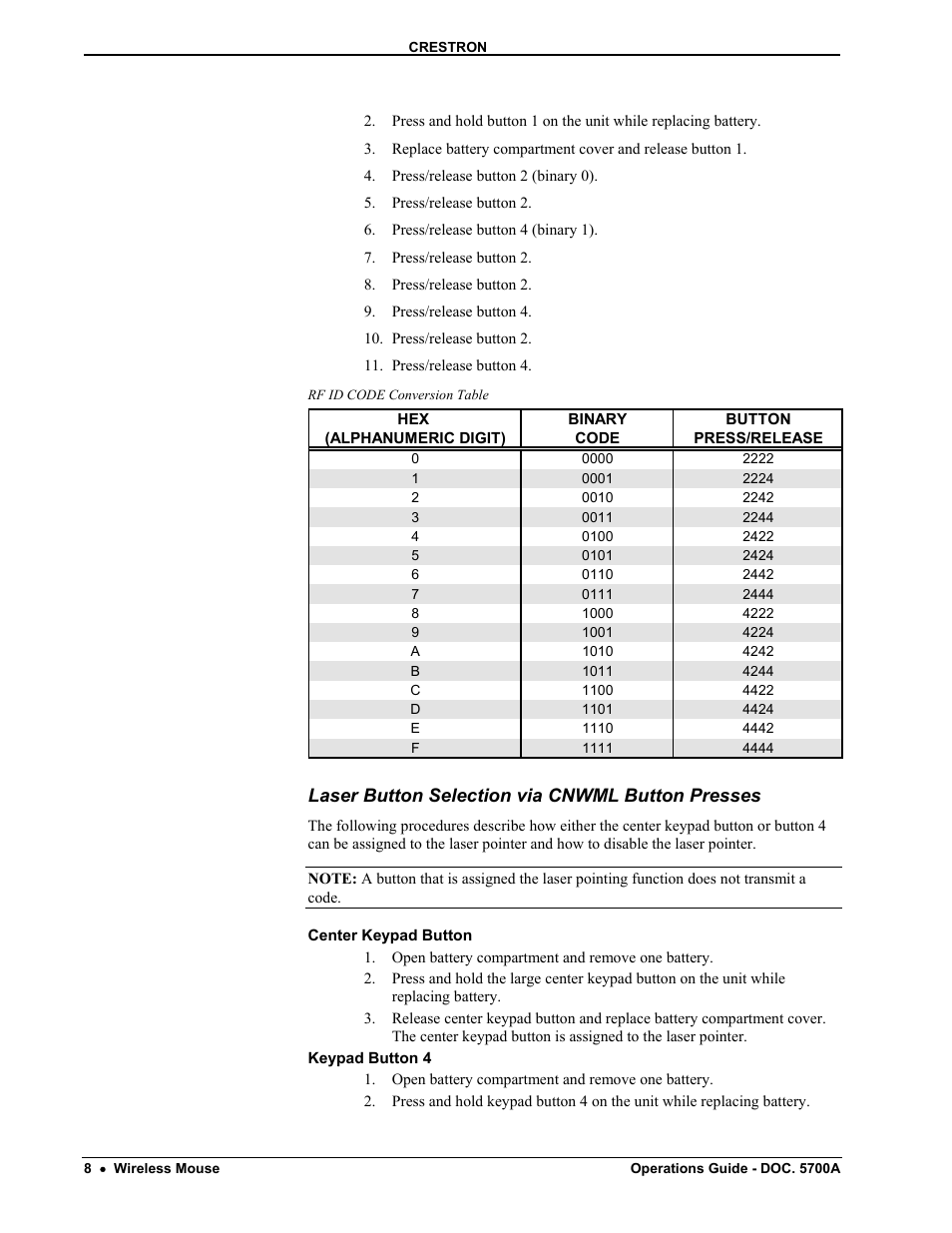 Laser button selection via cnwml button presses | Crestron electronic CNWM User Manual | Page 12 / 32