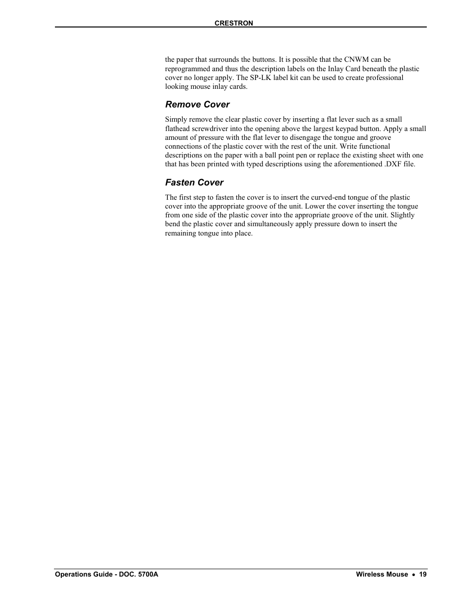 Remove cover, Fasten cover | Crestron electronic CNWM User Manual | Page 23 / 32