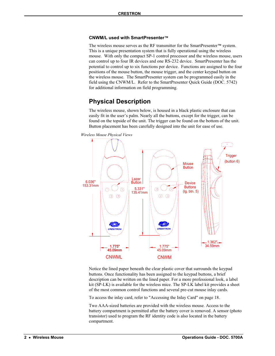Physical description | Crestron electronic CNWM User Manual | Page 6 / 32