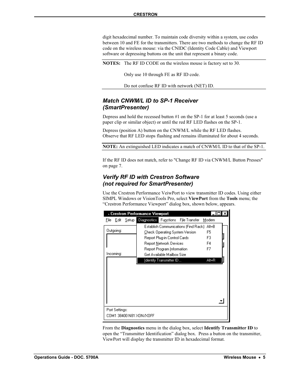 Match cnwm/l id to sp-1 receiver (smartpresenter) | Crestron electronic CNWM User Manual | Page 9 / 32