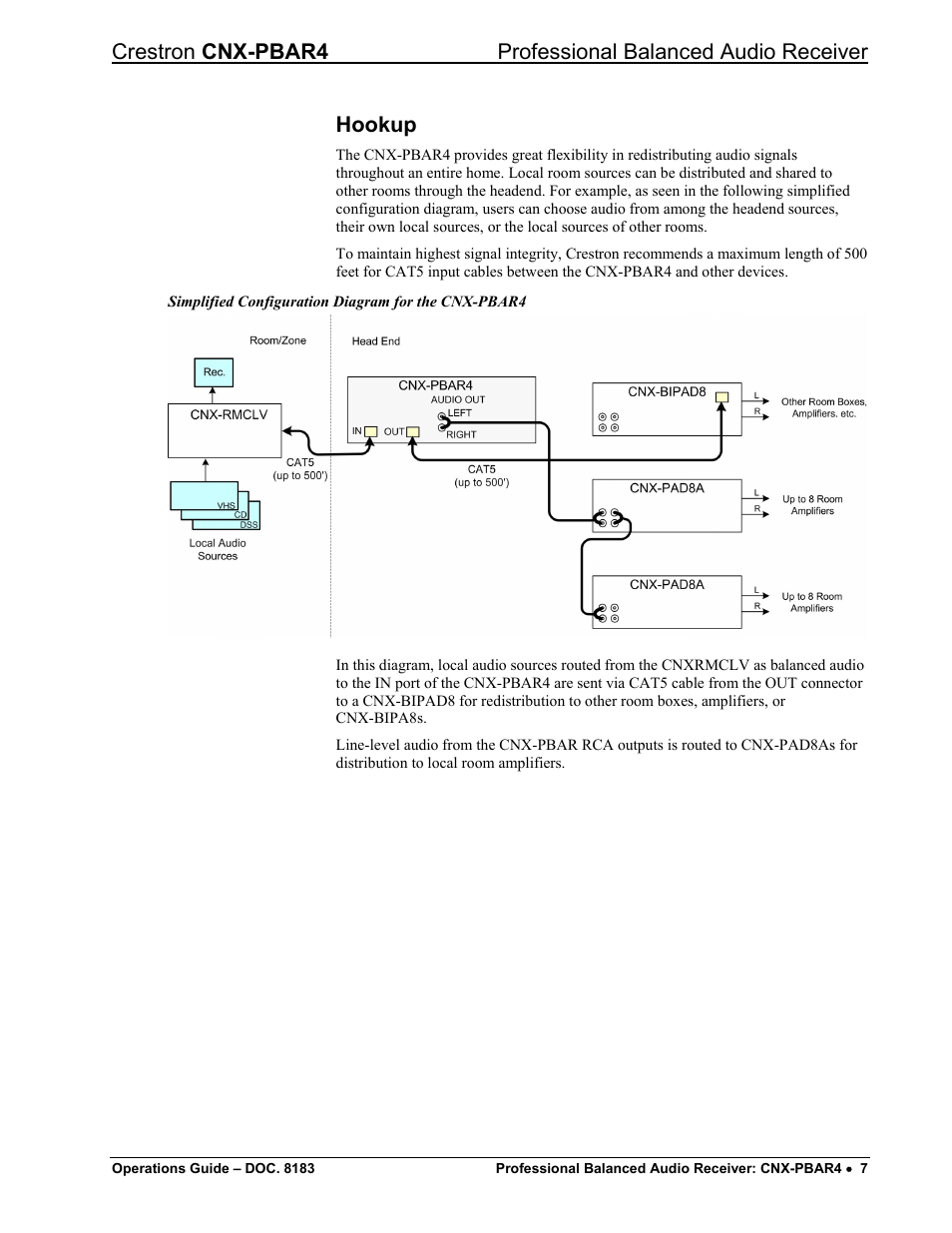 Hookup | Crestron electronic CNX-PBAR4 User Manual | Page 11 / 16