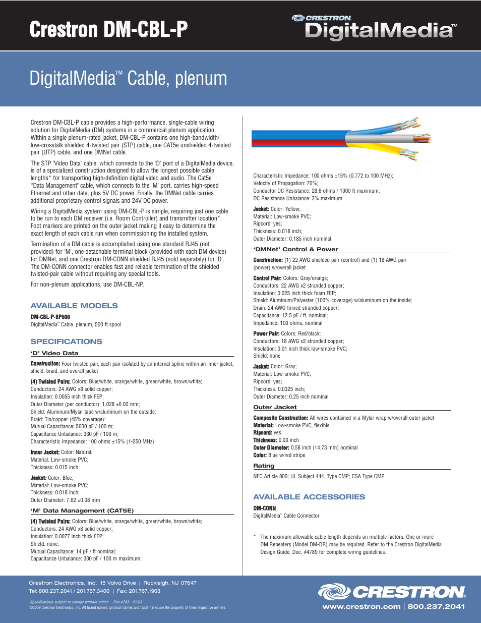 Crestron electronic Digital Media DM-CBL-P User Manual | 1 page