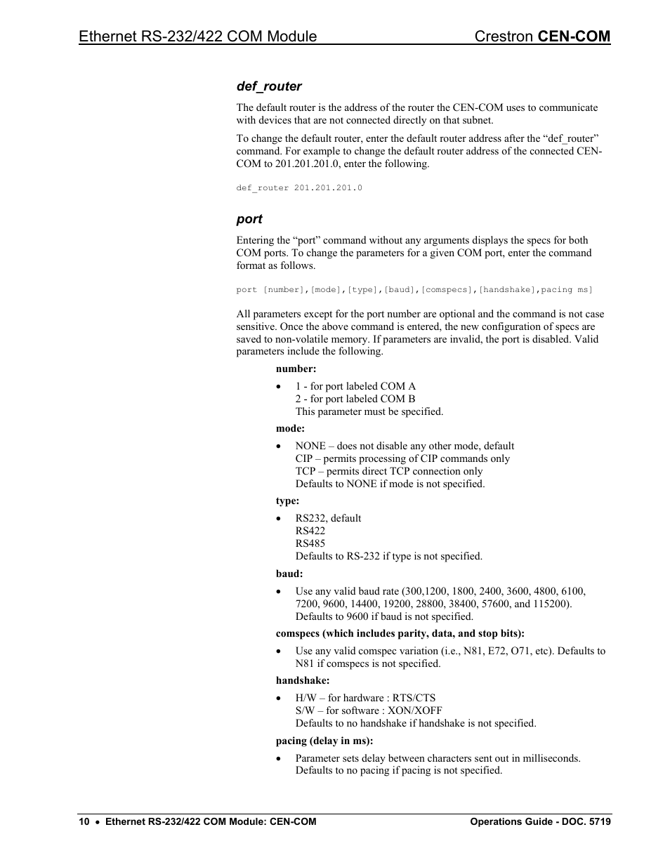 Def_router, Port | Crestron electronic RS-232/42 User Manual | Page 14 / 28