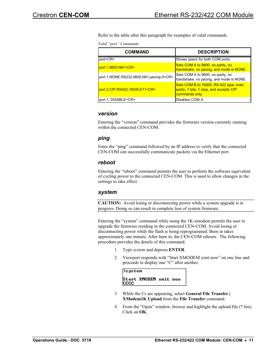 Version, Ping, Reboot | System | Crestron electronic RS-232/42 User Manual | Page 15 / 28