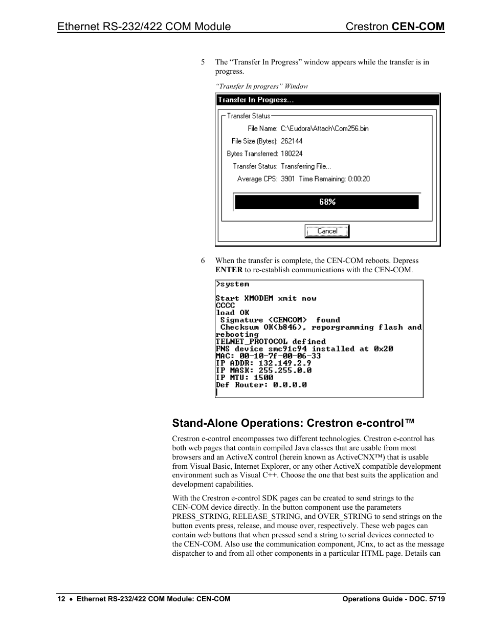 Stand-alone operations: crestron e-control | Crestron electronic RS-232/42 User Manual | Page 16 / 28