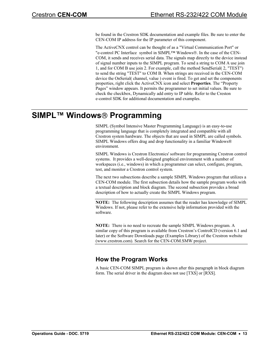 Simpl™ windows\( programming, How the program works, Simpl™ windows | Programming, Simpl™ windows  programming | Crestron electronic RS-232/42 User Manual | Page 17 / 28