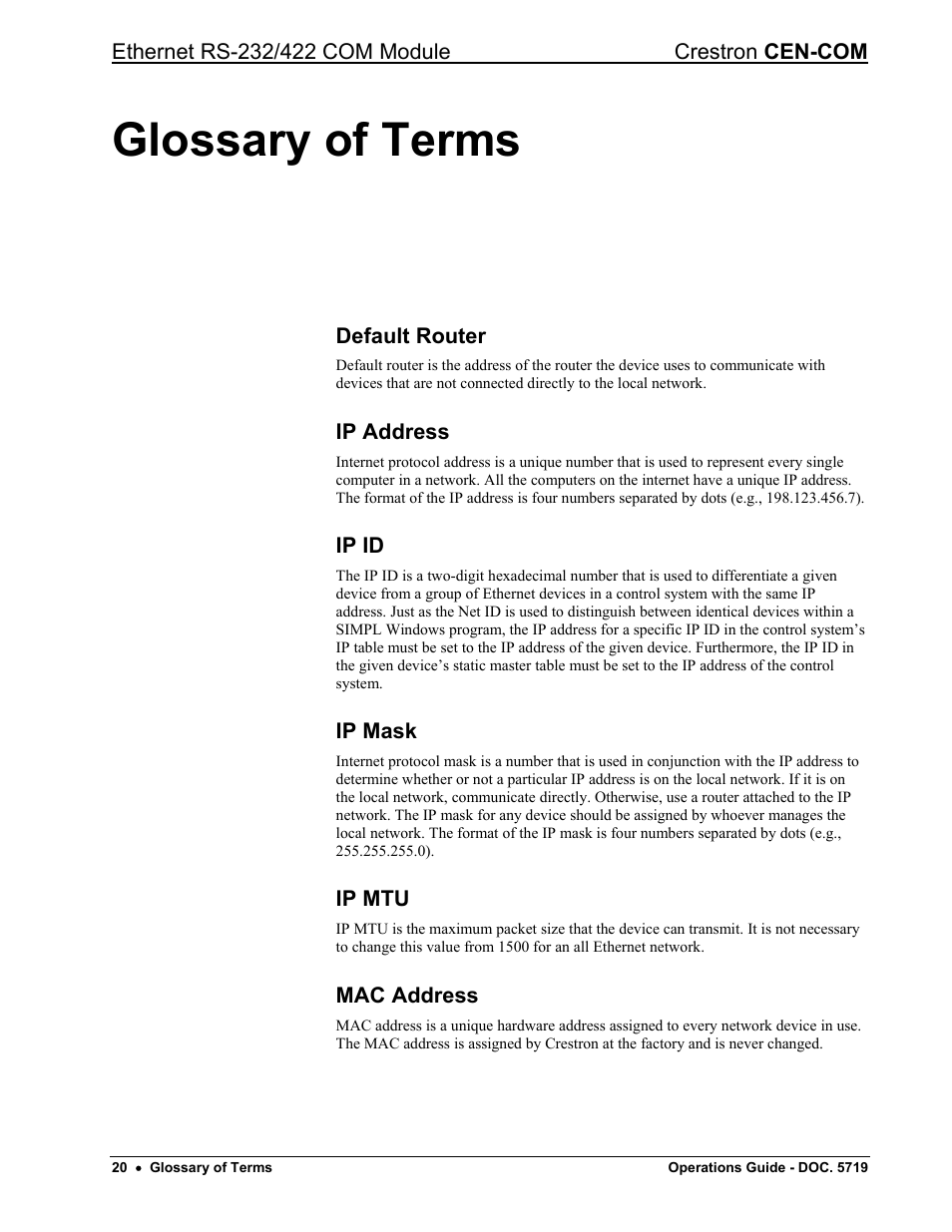 Glossary of terms | Crestron electronic RS-232/42 User Manual | Page 24 / 28