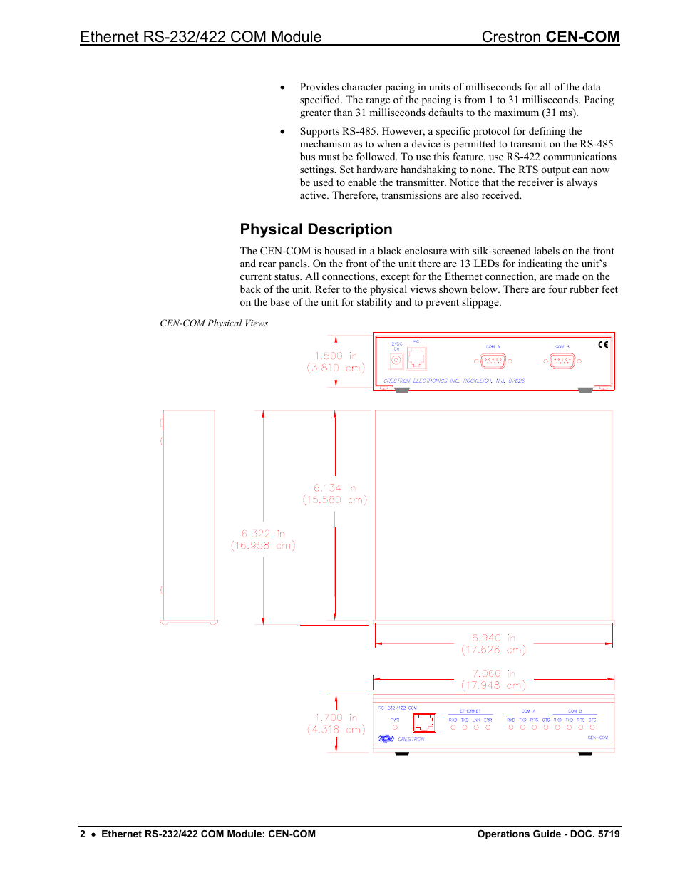 Physical description | Crestron electronic RS-232/42 User Manual | Page 6 / 28