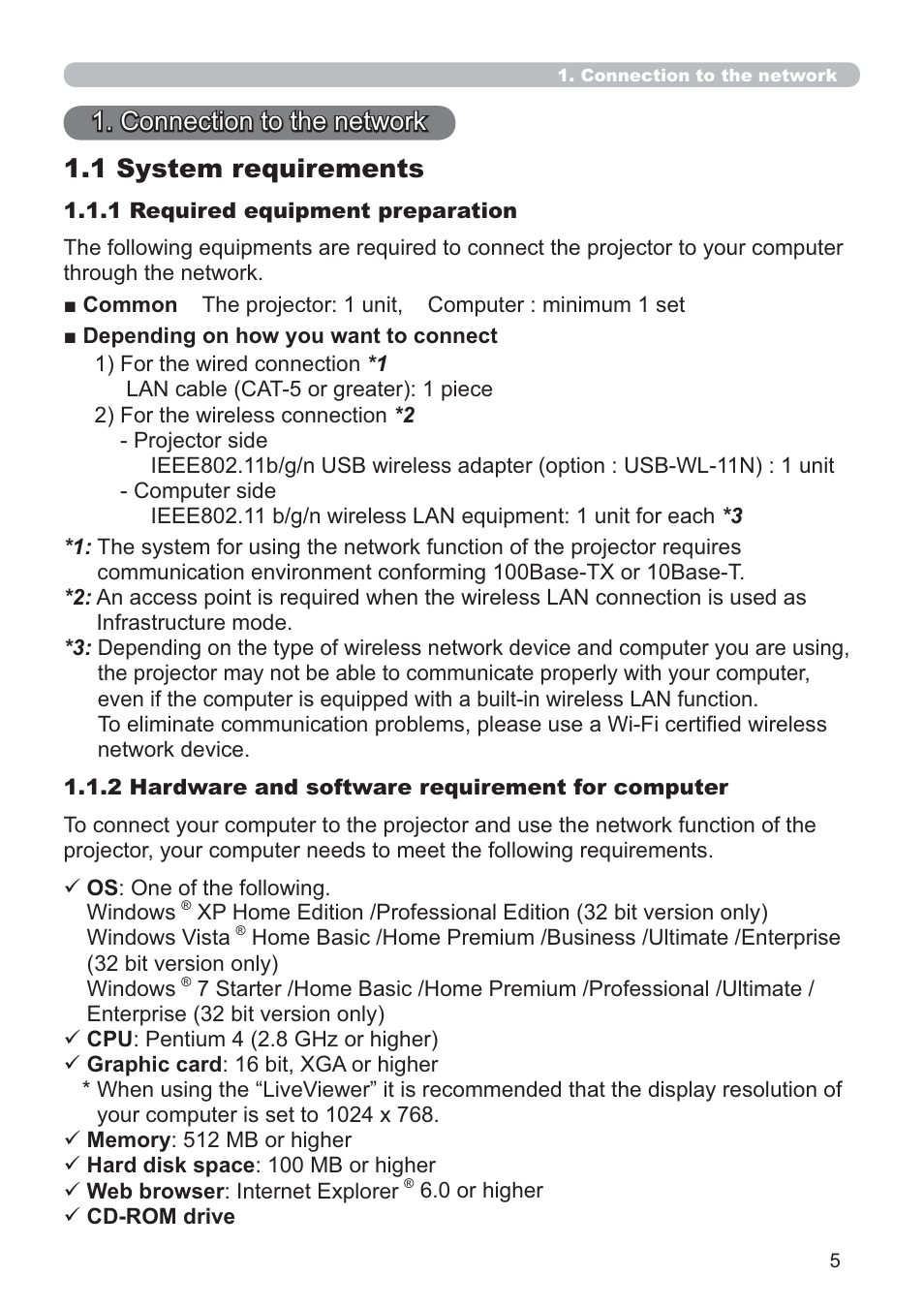 1 system requirements 1. connection to the network | Crestron electronic ROOMVIEW CP-X4014WN User Manual | Page 5 / 70