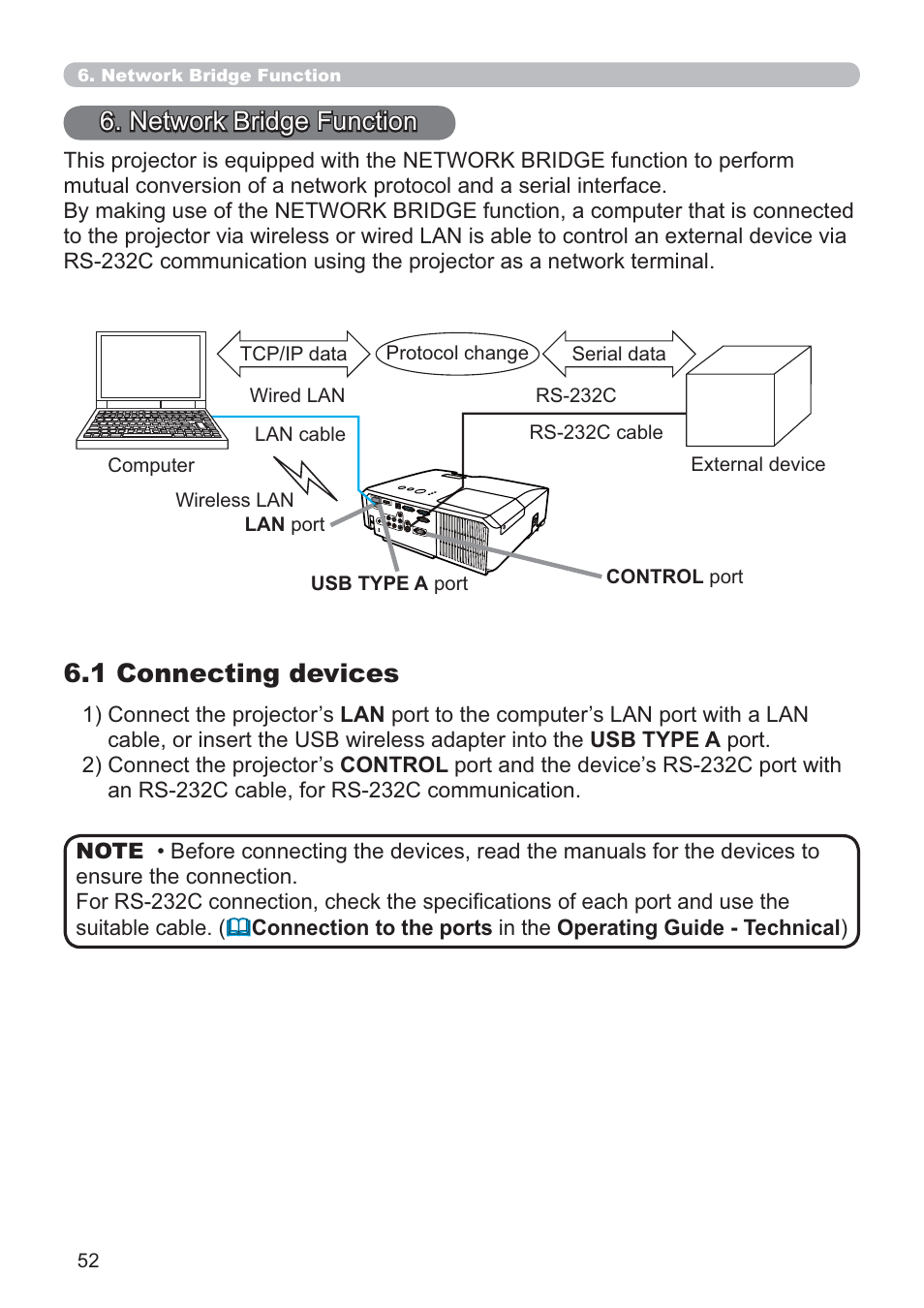 1 connecting devices, Network bridge function | Crestron electronic ROOMVIEW CP-X4014WN User Manual | Page 52 / 70