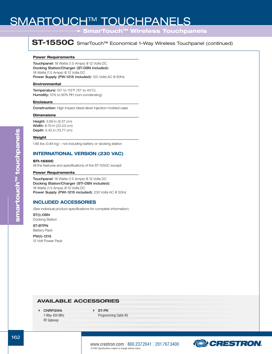 48399_162.pdf, Smartouch, Touchpanels | St-1550c, Smar touch, Wireless touchpanels | Crestron electronic STX-1700CW User Manual | Page 10 / 36