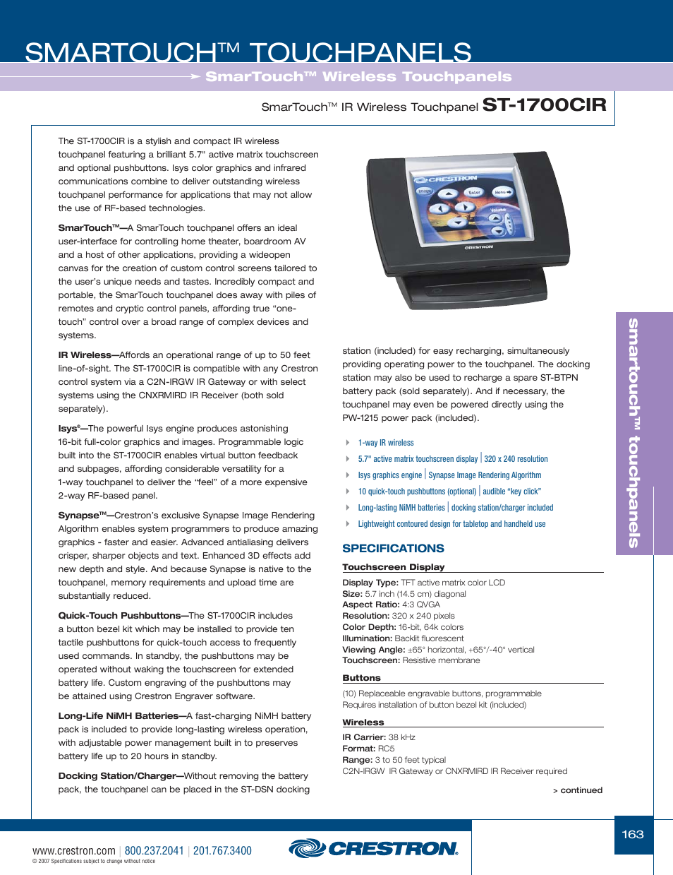 48399_163.pdf, Smartouch, Touchpanels | St-1700cir, Smar touch, Wireless touchpanels | Crestron electronic STX-1700CW User Manual | Page 11 / 36