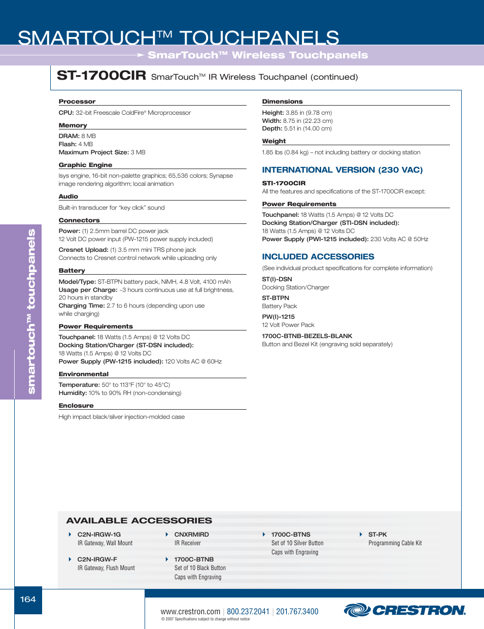 48399_164.pdf, Smartouch, Touchpanels | St-1700cir, Smar touch, Wireless touchpanels | Crestron electronic STX-1700CW User Manual | Page 12 / 36