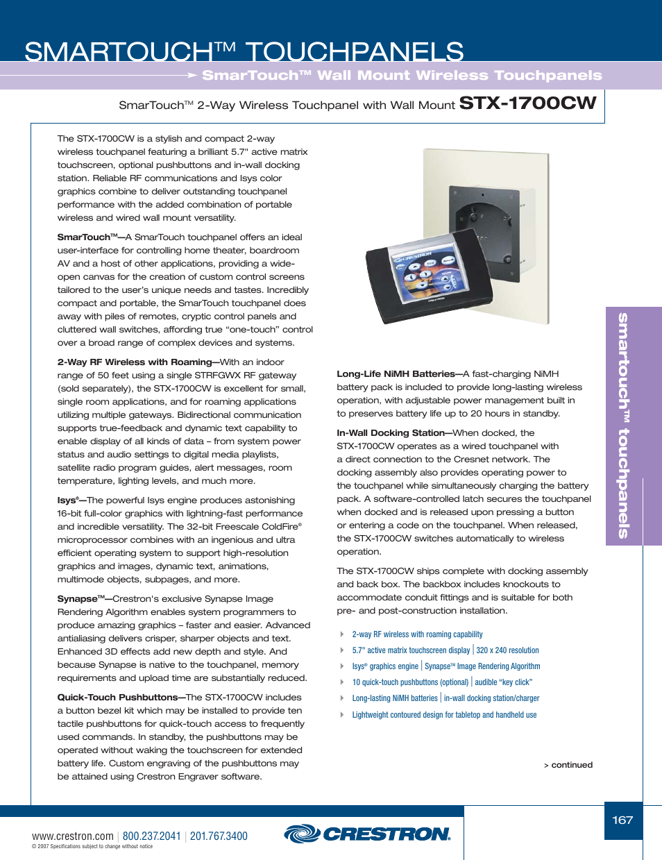 48399_167.pdf, Smartouch, Touchpanels | Stx-1700cw, Smar touch, Wall mount wireless touchpanels | Crestron electronic STX-1700CW User Manual | Page 15 / 36