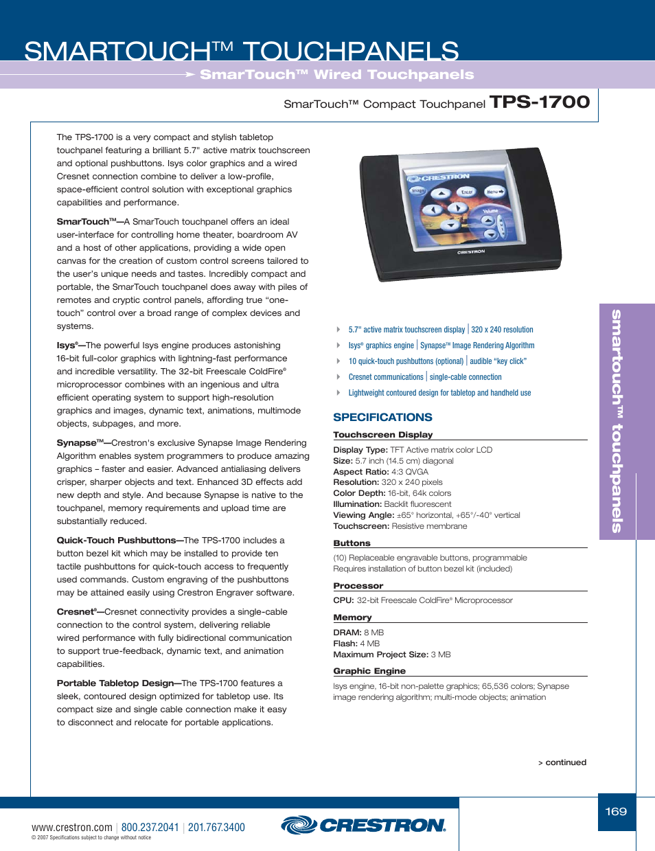 48399_169.pdf, Smartouch, Touchpanels | Tps-1700, Smar touch, Wired touchpanels | Crestron electronic STX-1700CW User Manual | Page 17 / 36