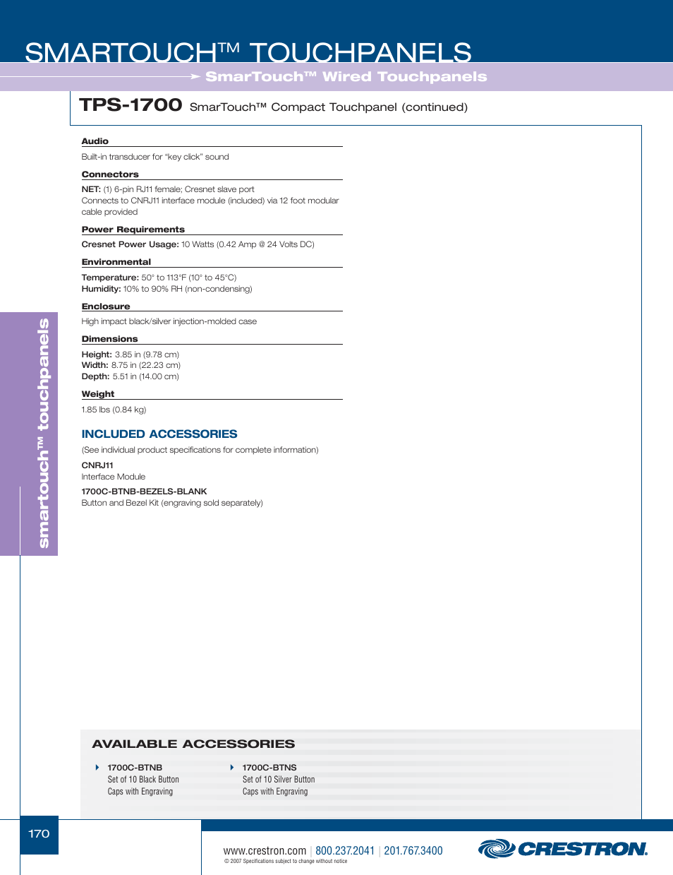 48399_170.pdf, Smartouch, Touchpanels | Tps-1700, Smar touch, Wired touchpanels | Crestron electronic STX-1700CW User Manual | Page 18 / 36