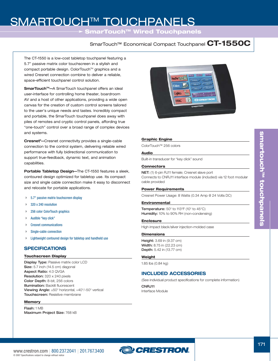 48399_171.pdf, Smartouch, Touchpanels | Ct-1550c, Smar touch, Wired touchpanels | Crestron electronic STX-1700CW User Manual | Page 19 / 36