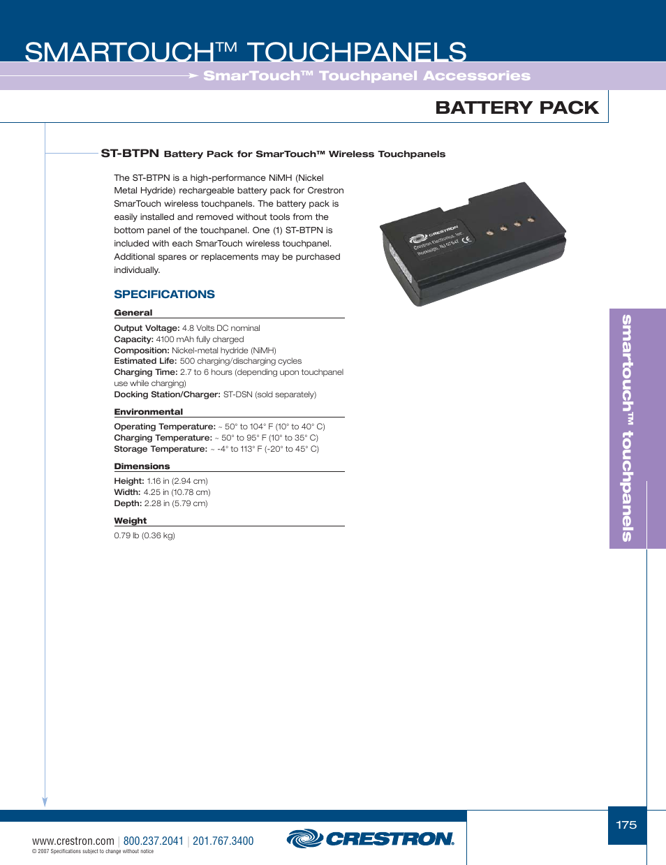 48399_175.pdf, Smartouch, Touchpanels | Battery pack, Smar touch | Crestron electronic STX-1700CW User Manual | Page 23 / 36