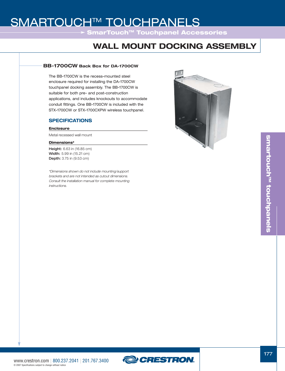 48399_177.pdf, Smartouch, Touchpanels | Wall mount docking assembly, Smar touch | Crestron electronic STX-1700CW User Manual | Page 25 / 36