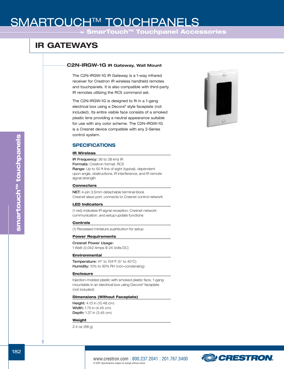 48399_182.pdf, Smartouch, Touchpanels | Ir gateways, Smar touch, Touchpanel accessories | Crestron electronic STX-1700CW User Manual | Page 30 / 36