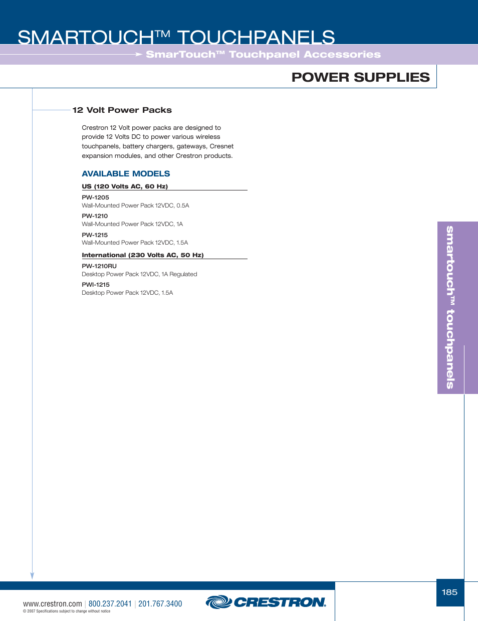 48399_185.pdf, Smartouch, Touchpanels | Power supplies, Smar touch | Crestron electronic STX-1700CW User Manual | Page 33 / 36