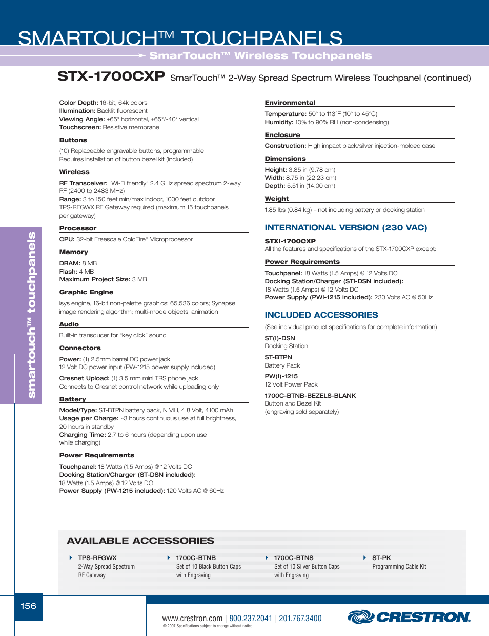 48399_156.pdf, Smartouch, Touchpanels | Stx-1700cxp, Smar touch, Wireless touchpanels | Crestron electronic STX-1700CW User Manual | Page 4 / 36