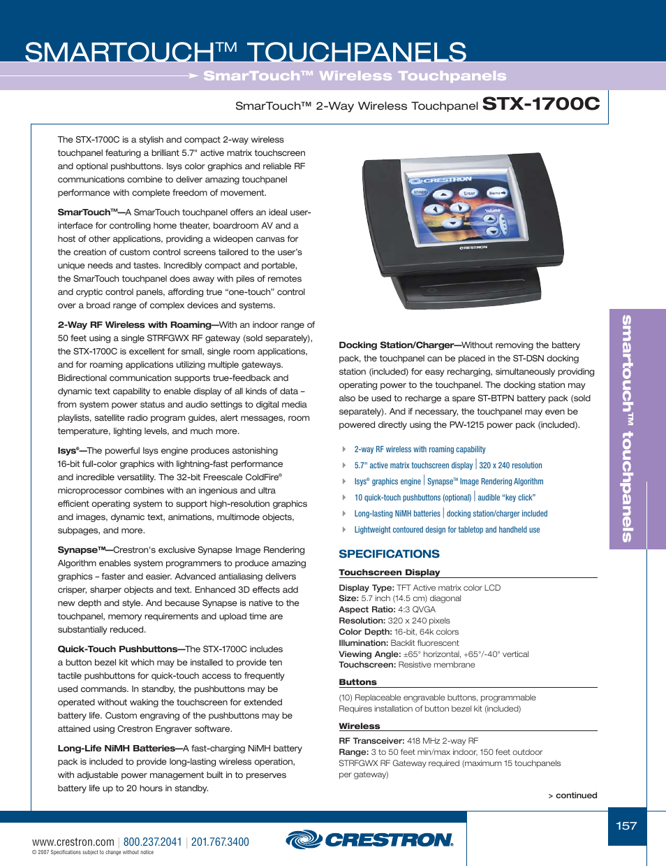 48399_157.pdf, Smartouch, Touchpanels | Stx-1700c, Smar touch, Wireless touchpanels | Crestron electronic STX-1700CW User Manual | Page 5 / 36