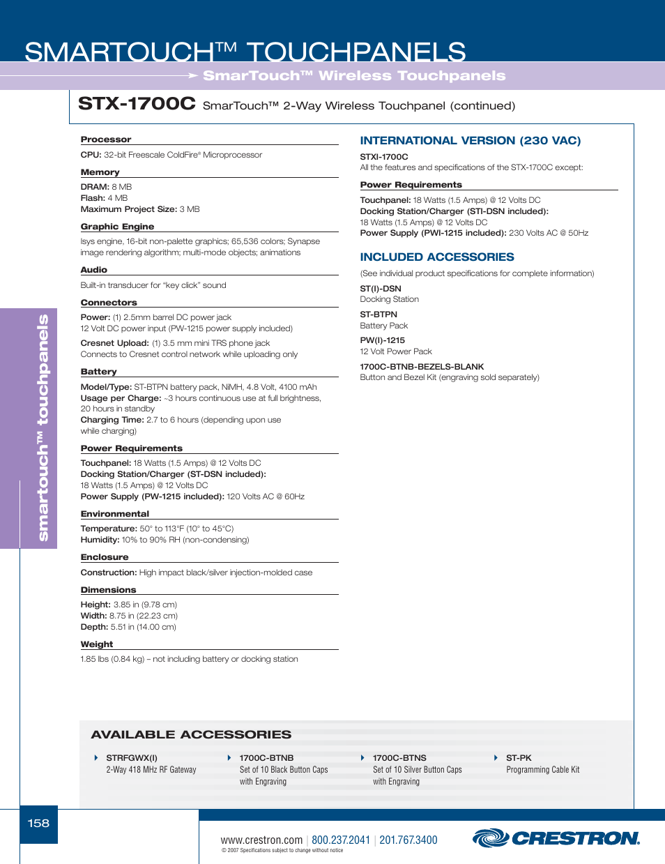 48399_158.pdf, Smartouch, Touchpanels | Stx-1700c, Smar touch, Wireless touchpanels | Crestron electronic STX-1700CW User Manual | Page 6 / 36