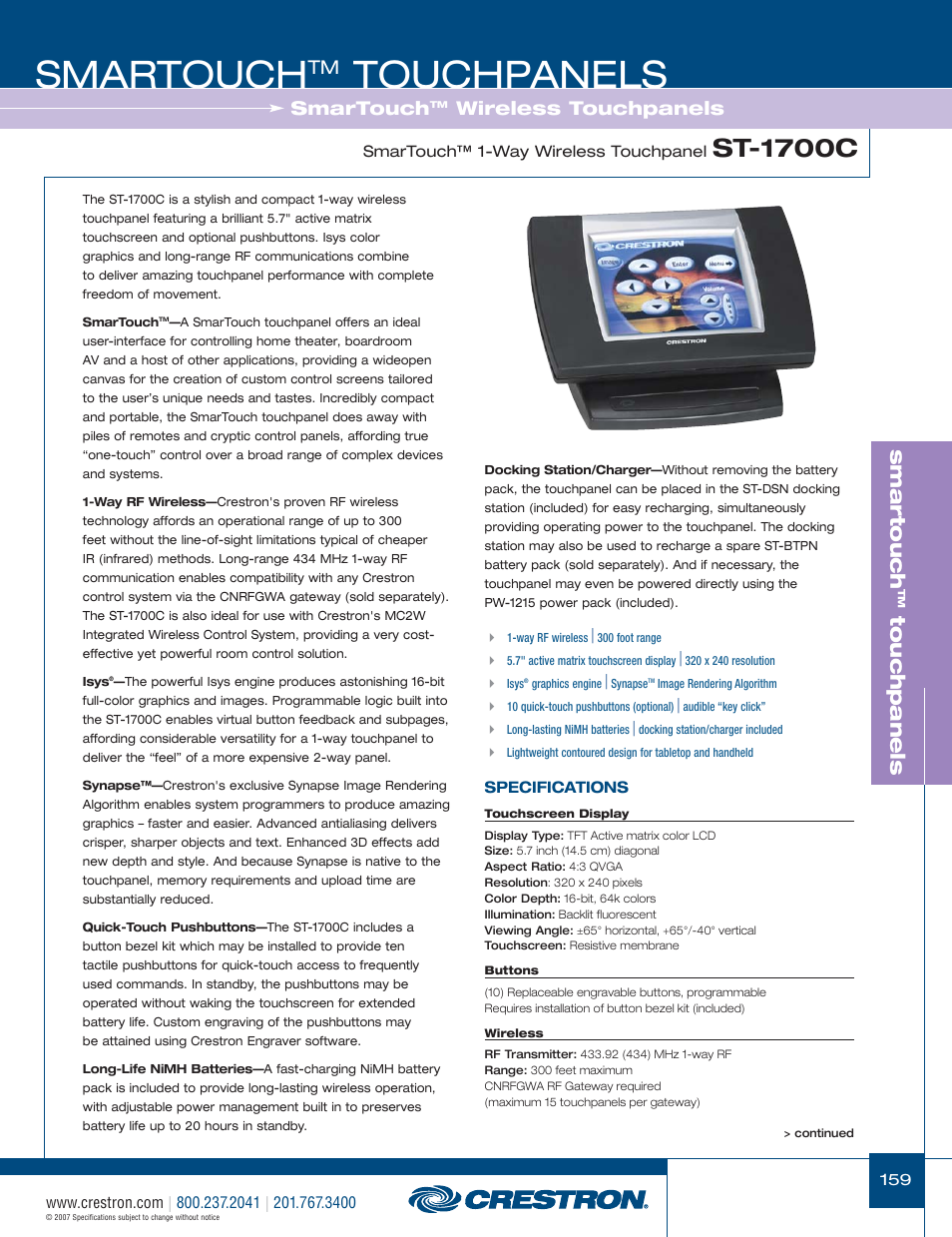 48399_159.pdf, Smartouch, Touchpanels | St-1700c, Smar touch, Wireless touchpanels | Crestron electronic STX-1700CW User Manual | Page 7 / 36