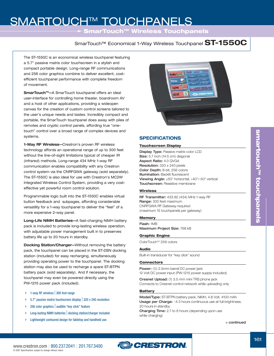 48399_161.pdf, Smartouch, Touchpanels | St-1550c, Smar touch, Wireless touchpanels | Crestron electronic STX-1700CW User Manual | Page 9 / 36