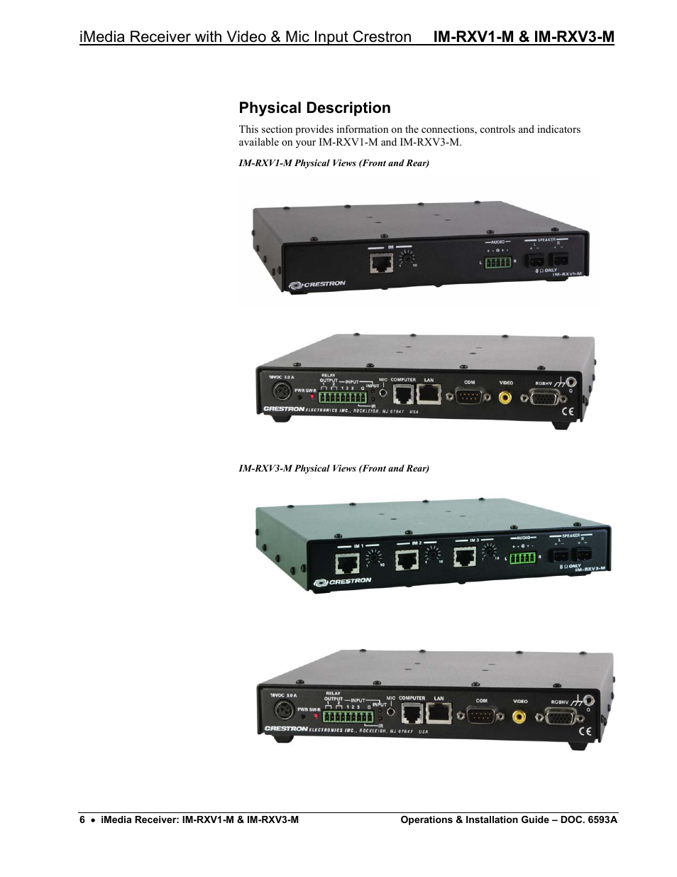 Physical description | Crestron electronic IM-RXV1-M User Manual | Page 10 / 28