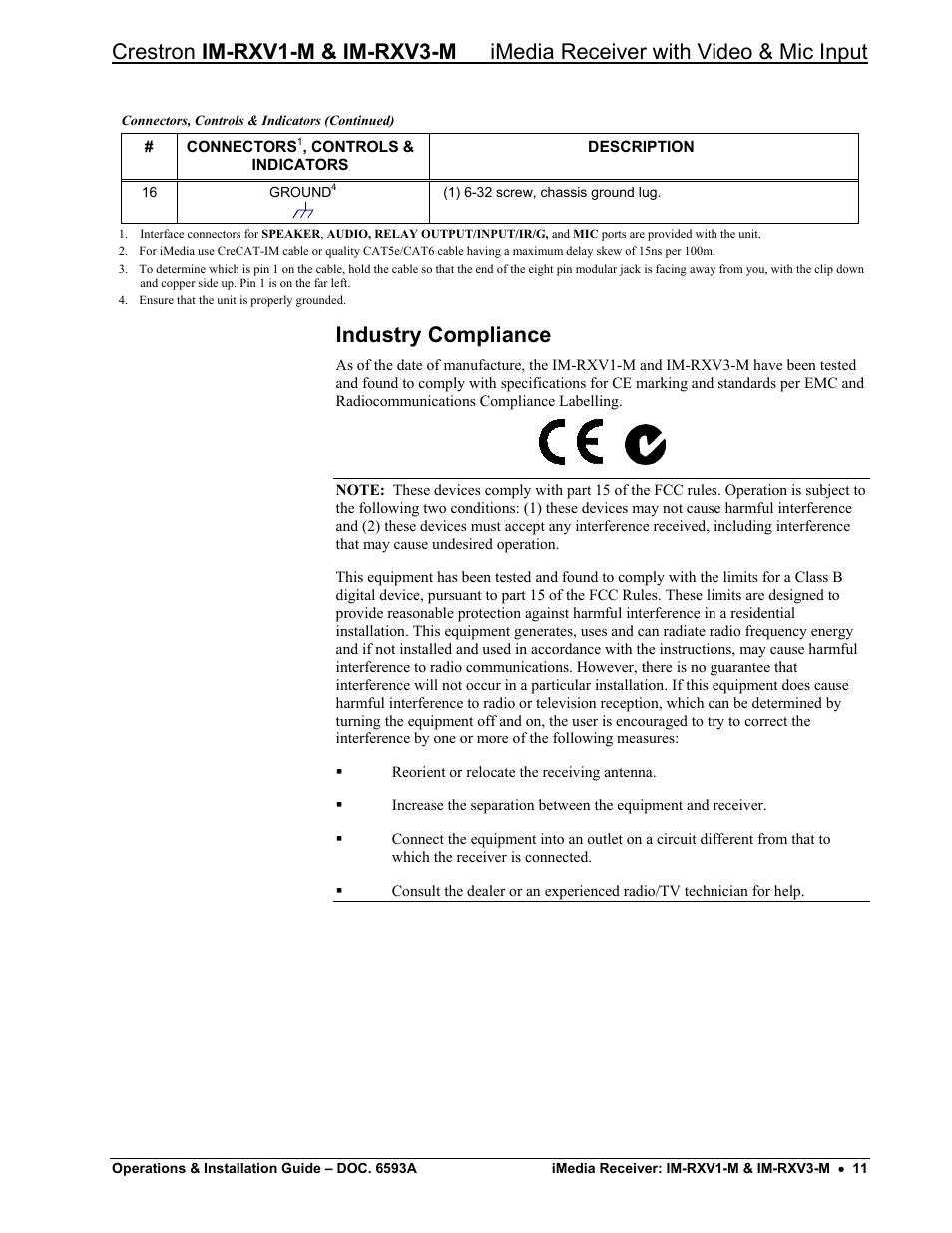 Industry compliance | Crestron electronic IM-RXV1-M User Manual | Page 15 / 28