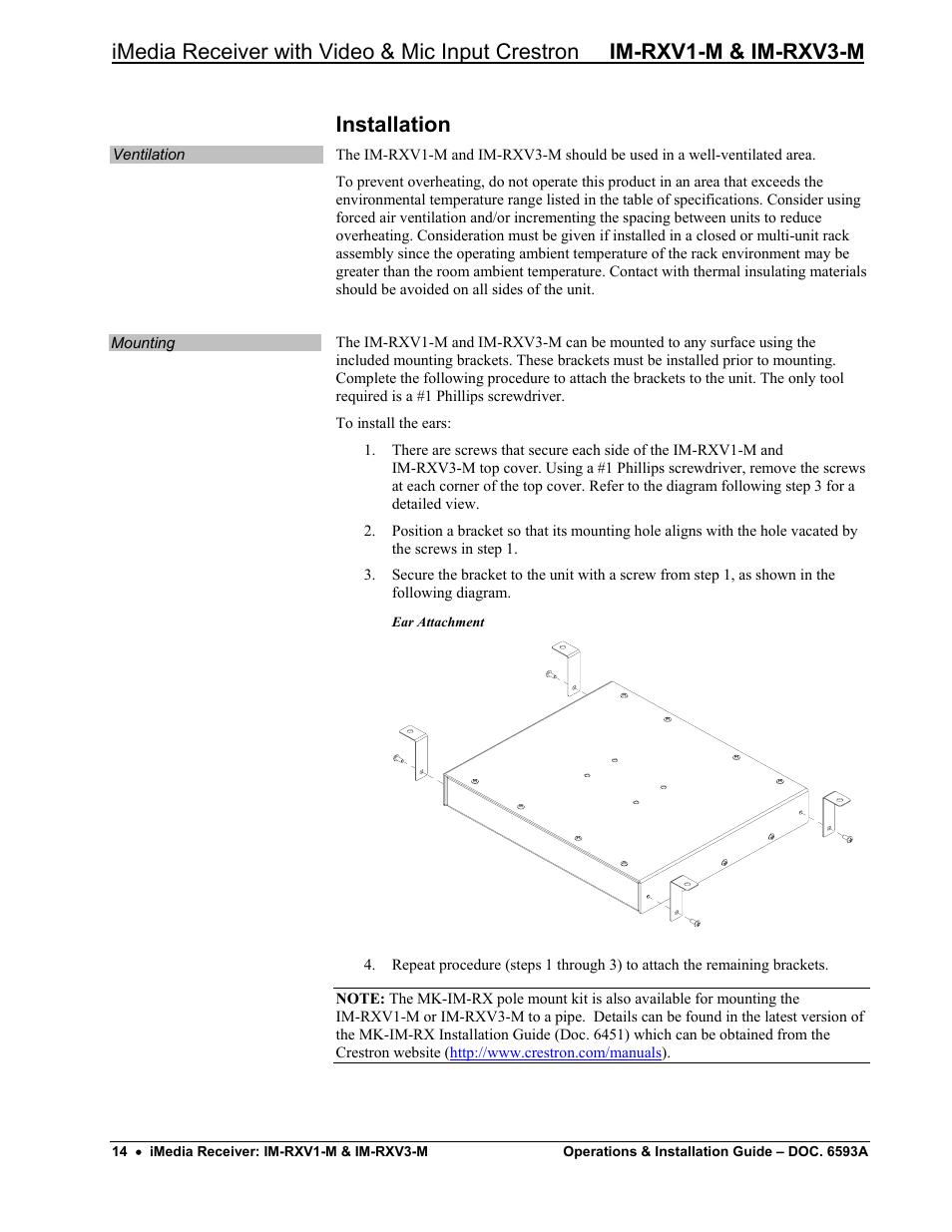 Installation | Crestron electronic IM-RXV1-M User Manual | Page 18 / 28