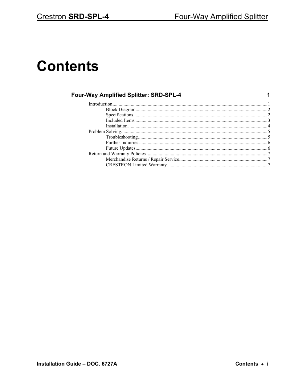 Crestron electronic Four-Way Amplified Splitter SRD-SPL-4 User Manual | Page 3 / 12