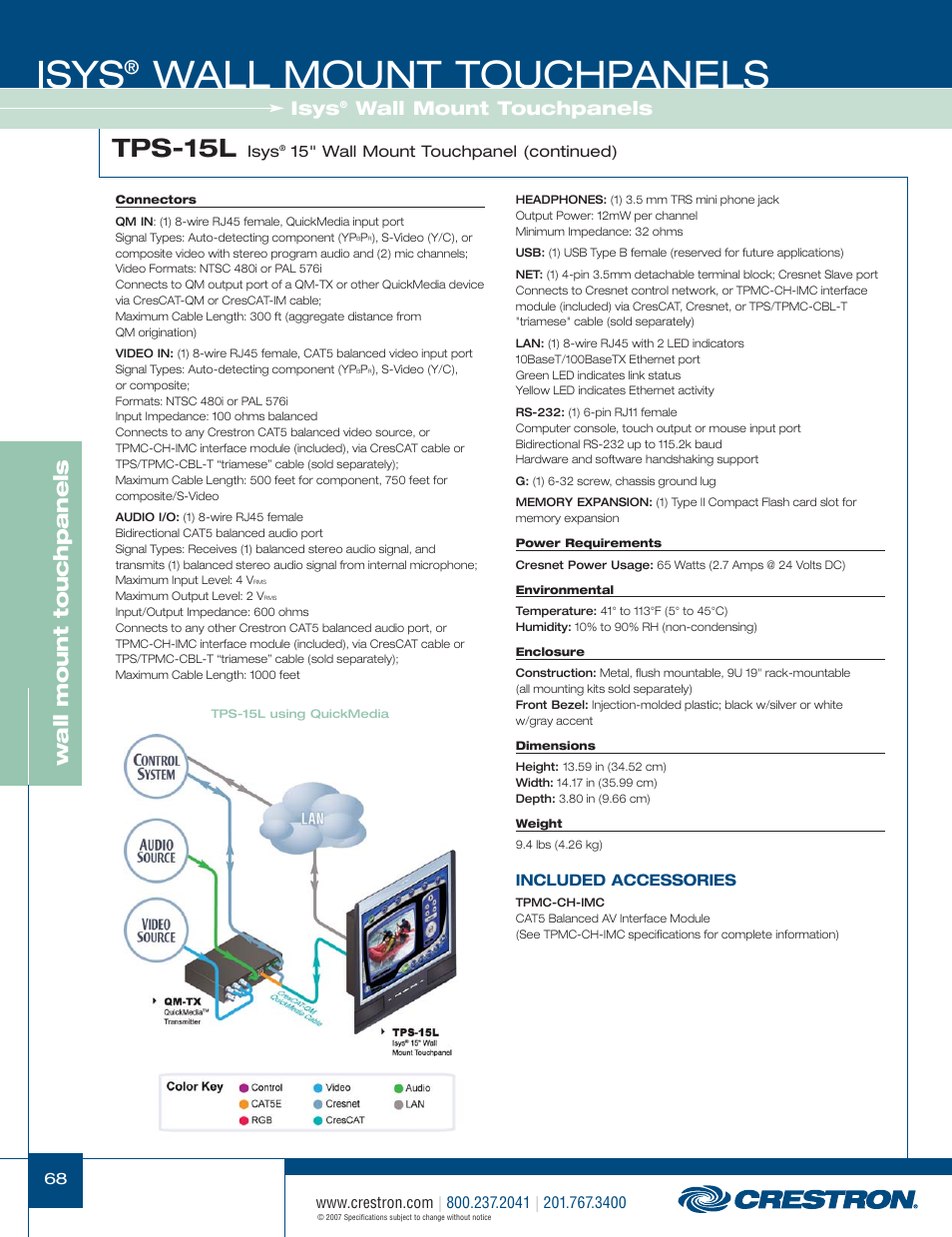 48399_068.pdf, Isys, Wall mount touchpanels | Tps-15l, Wa ll mount touchpanels | Crestron electronic Isys TPS-3100L User Manual | Page 10 / 68