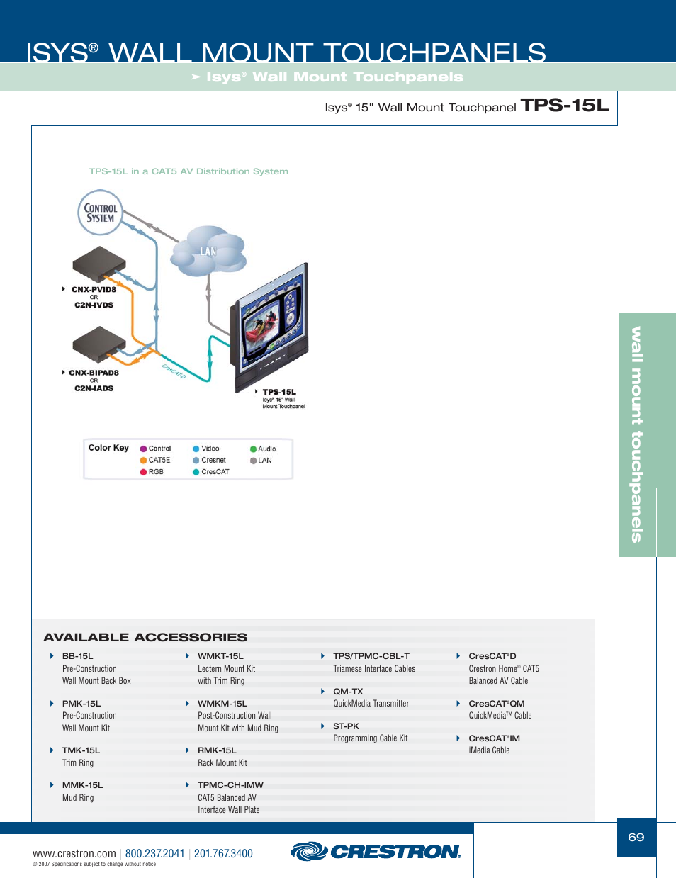 48399_069.pdf, Isys, Wall mount touchpanels | Tps-15l, W a ll mount touchpanels | Crestron electronic Isys TPS-3100L User Manual | Page 11 / 68
