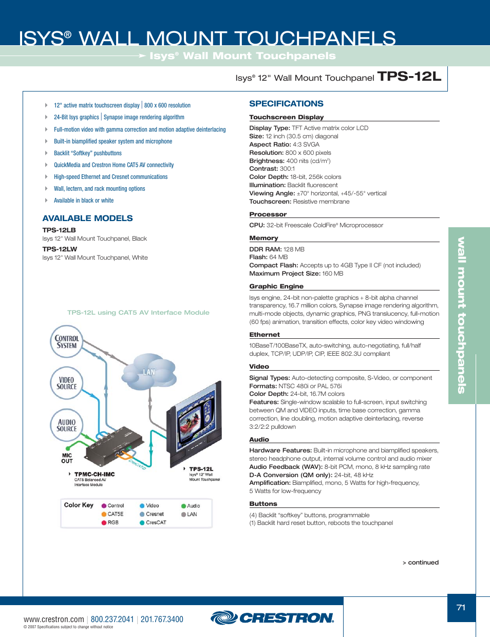 48399_071.pdf, Isys, Wall mount touchpanels | Tps-12l, W a ll mount touchpanels | Crestron electronic Isys TPS-3100L User Manual | Page 13 / 68