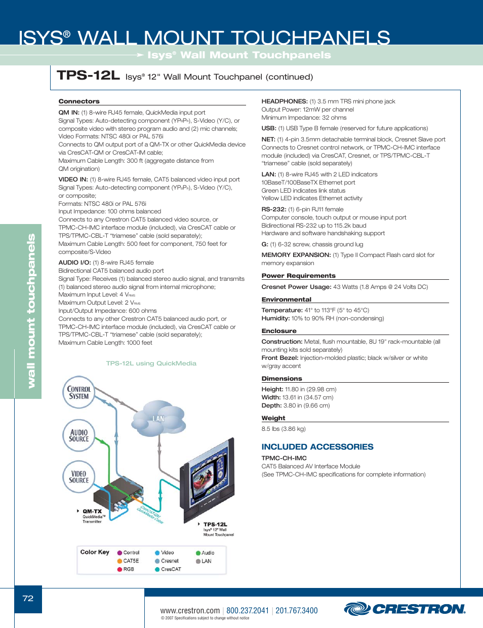 48399_072.pdf, Isys, Wall mount touchpanels | Tps-12l, Wa ll mount touchpanels | Crestron electronic Isys TPS-3100L User Manual | Page 14 / 68