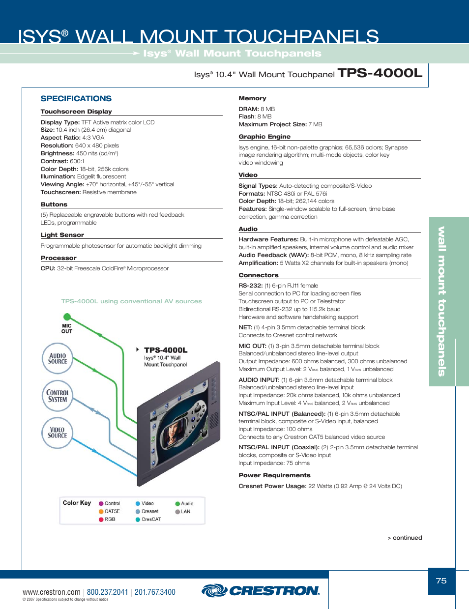 48399_075.pdf, Isys, Wall mount touchpanels | Tps-4000l, W a ll mount touchpanels | Crestron electronic Isys TPS-3100L User Manual | Page 17 / 68