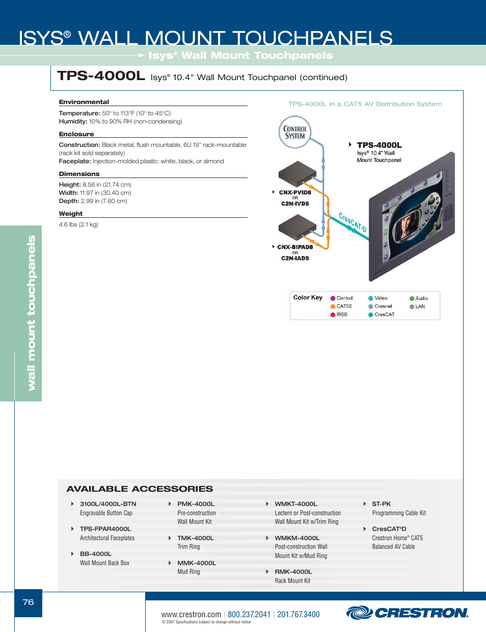 48399_076.pdf, Isys, Wall mount touchpanels | Tps-4000l, Wa ll mount touchpanels | Crestron electronic Isys TPS-3100L User Manual | Page 18 / 68