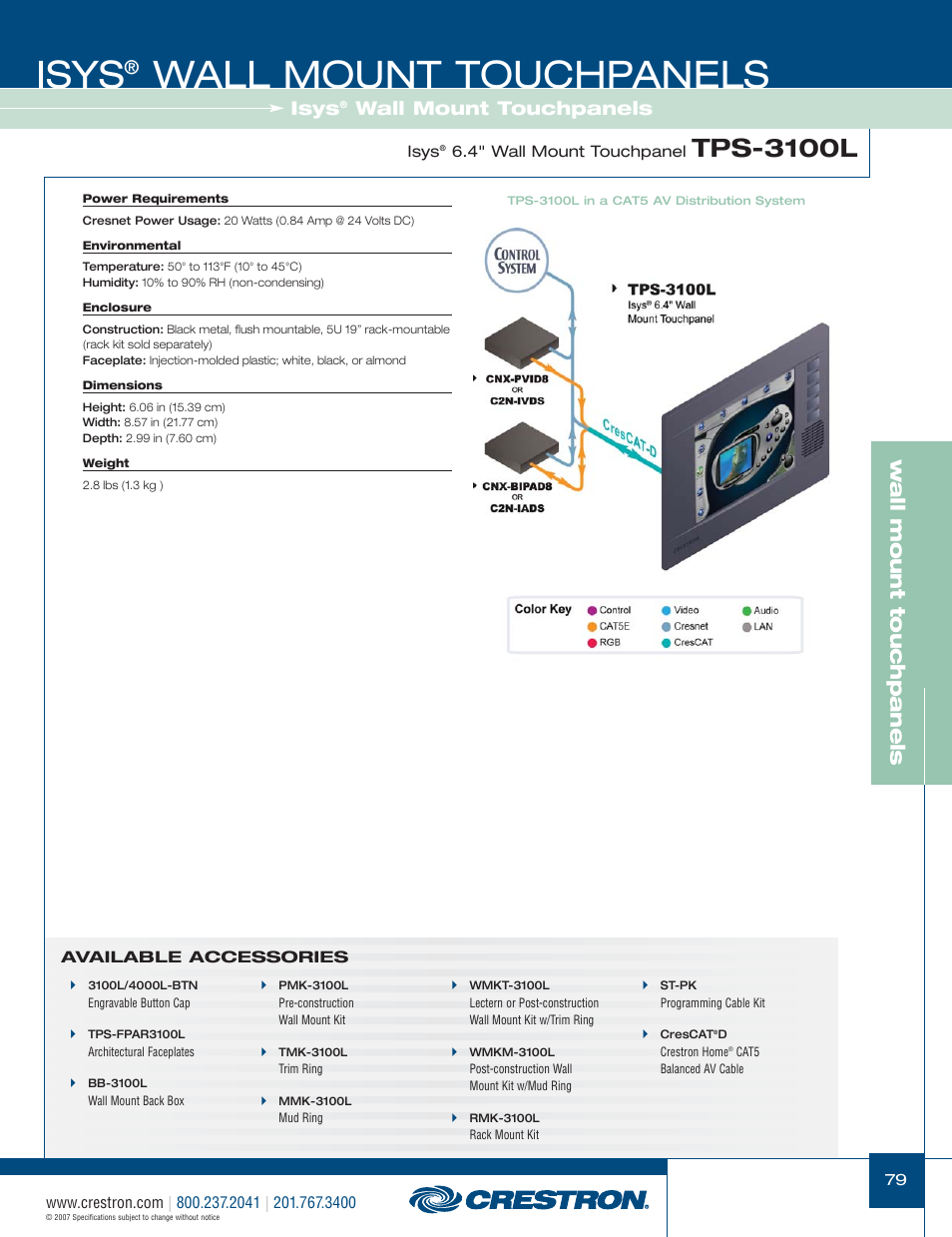 48399_079.pdf, Isys, Wall mount touchpanels | Tps-3100l, W a ll mount touchpanels | Crestron electronic Isys TPS-3100L User Manual | Page 21 / 68