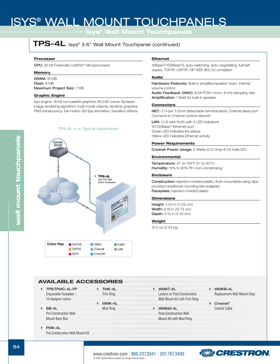 48399_084.pdf, Isys, Wall mount touchpanels | Tps-4l, Wa ll mount touchpanels | Crestron electronic Isys TPS-3100L User Manual | Page 26 / 68