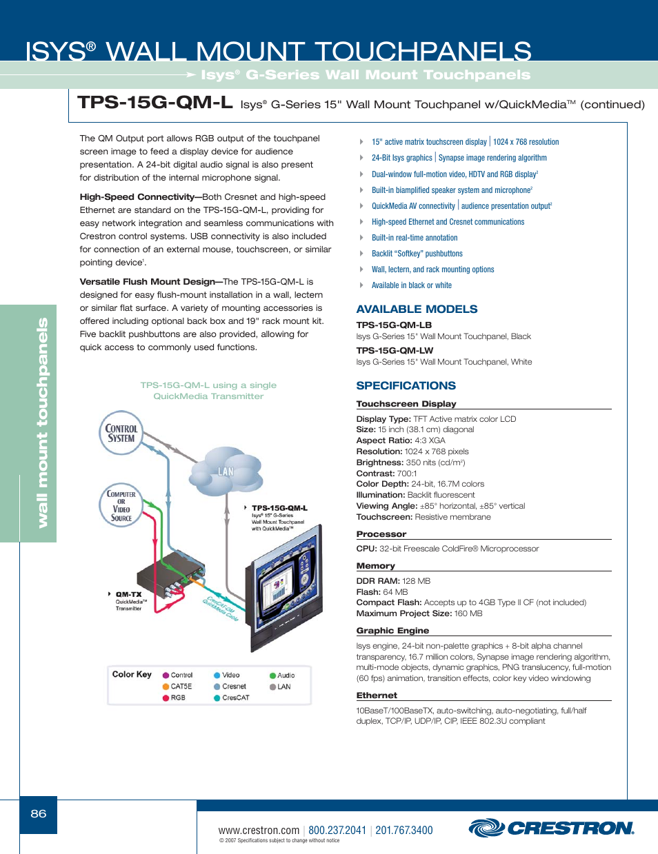 48399_086.pdf, Isys, Wall mount touchpanels | Tps-15g-qm-l, Wa ll mount touchpanels, G-series wall mount touchpanels | Crestron electronic Isys TPS-3100L User Manual | Page 28 / 68