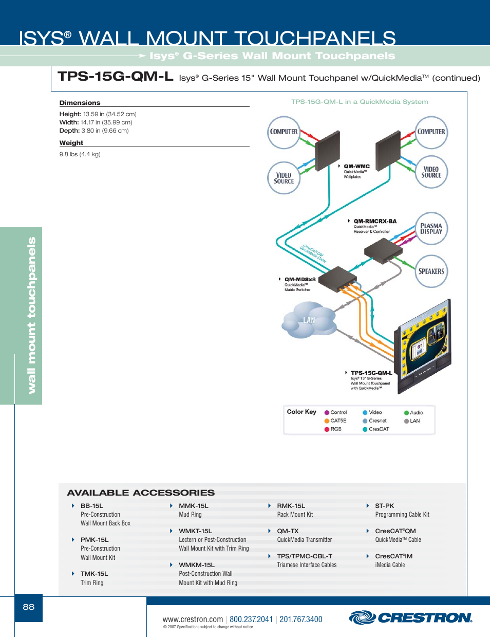 48399_088.pdf, Isys, Wall mount touchpanels | Tps-15g-qm-l, Wa ll mount touchpanels, G-series wall mount touchpanels | Crestron electronic Isys TPS-3100L User Manual | Page 30 / 68