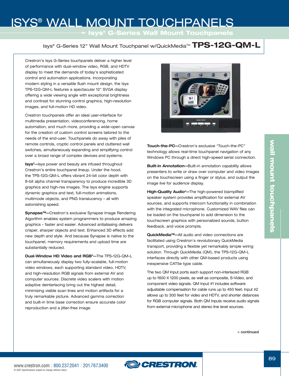 48399_089.pdf, Isys, Wall mount touchpanels | Tps-12g-qm-l, W a ll mount touchpanels, G-series wall mount touchpanels | Crestron electronic Isys TPS-3100L User Manual | Page 31 / 68
