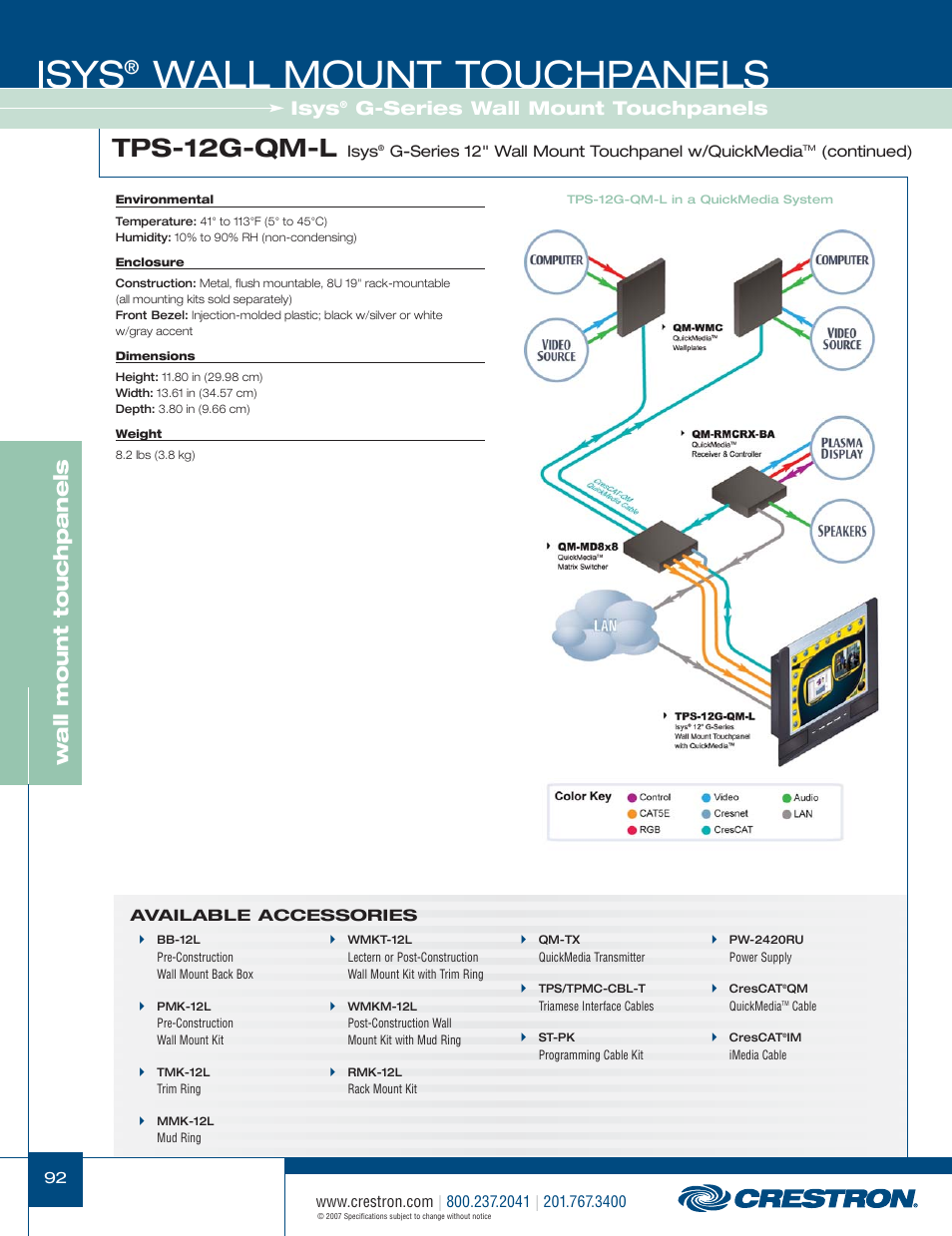 48399_092.pdf, Isys, Wall mount touchpanels | Tps-12g-qm-l, Wa ll mount touchpanels, G-series wall mount touchpanels | Crestron electronic Isys TPS-3100L User Manual | Page 34 / 68