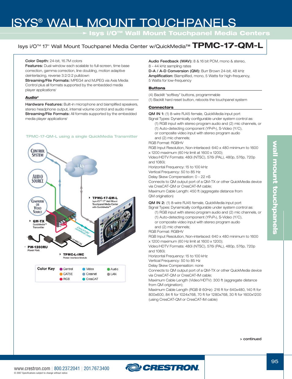 48399_095.pdf, Isys, Wall mount touchpanels | Tpmc-17-qm-l, W a ll mount touchpanels, Isys i/o, Wall mount touchpanel media centers | Crestron electronic Isys TPS-3100L User Manual | Page 37 / 68