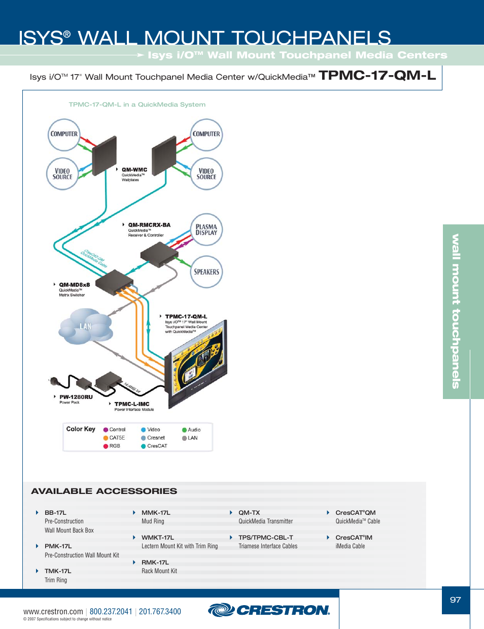 48399_097.pdf, Isys, Wall mount touchpanels | Tpmc-17-qm-l, W a ll mount touchpanels, Isys i/o, Wall mount touchpanel media centers | Crestron electronic Isys TPS-3100L User Manual | Page 39 / 68